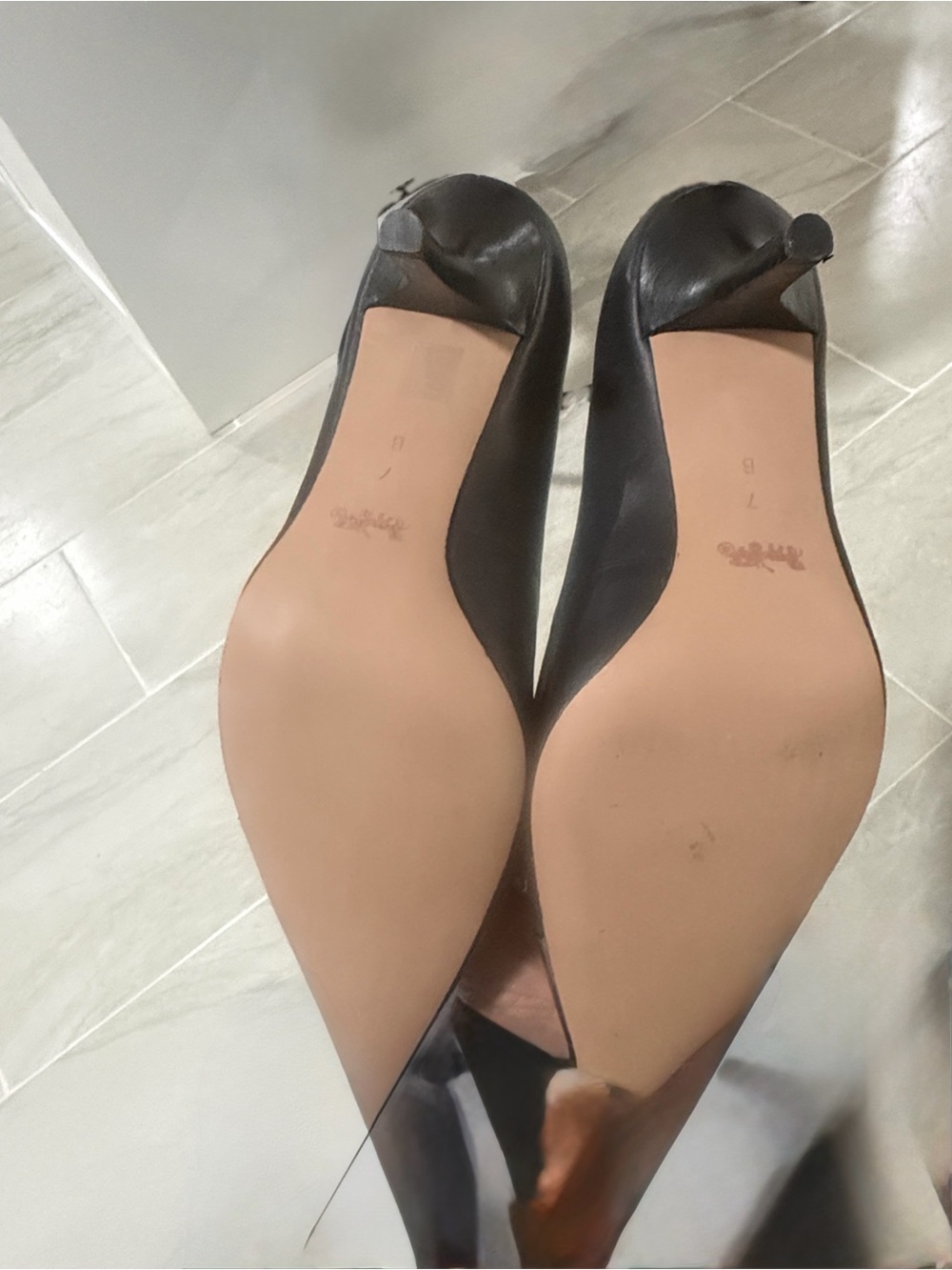 Coach Black Leather heels with Gold Chain Accent - Picture 3 of 4